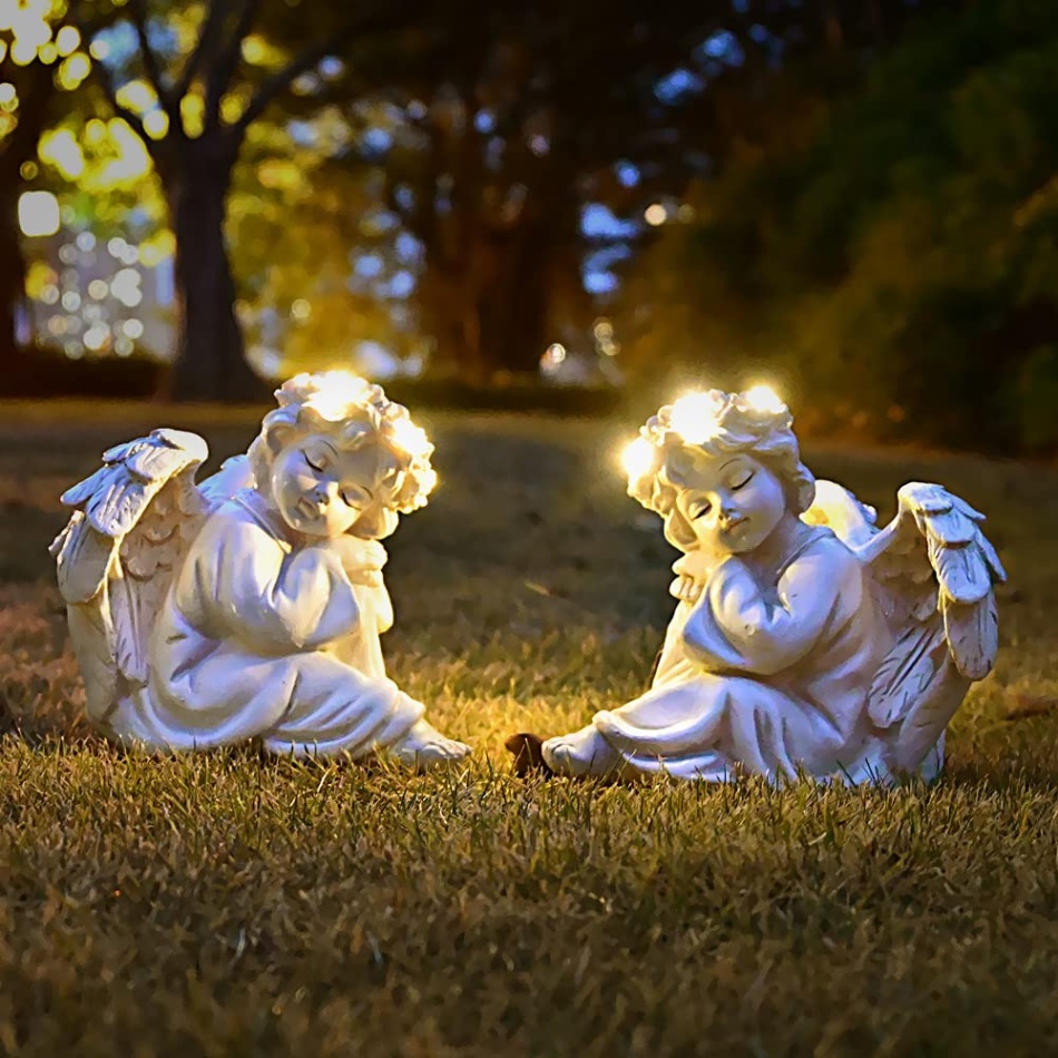 angel decorations for home Bulan 2 Angel Statue Garden Decor for Outside Solar Outdoor Decorations Cherub for  Christmas Yard Porch Home Lawn Gifts (pcs) Light up Figurine Memorial