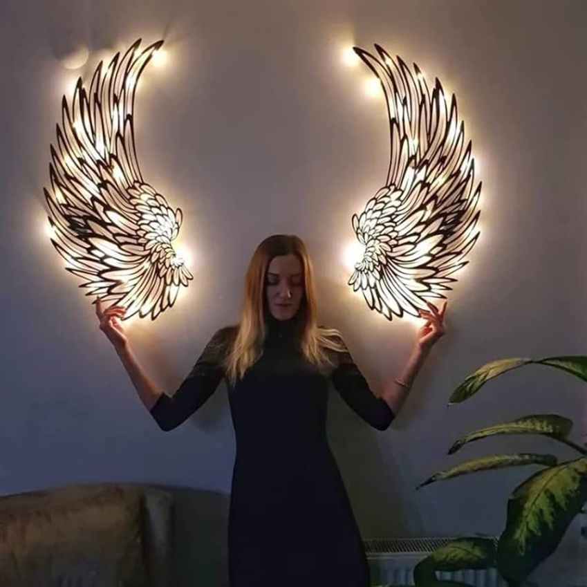 angel wing wall decor Bulan 2 Large Metal Angel Wings Wall Decor, LED Angel Wings Wall Sculpture, Glowing  Wing Art Indoor Outdoor Wall Hanging, for Home Bedroom Living Room
