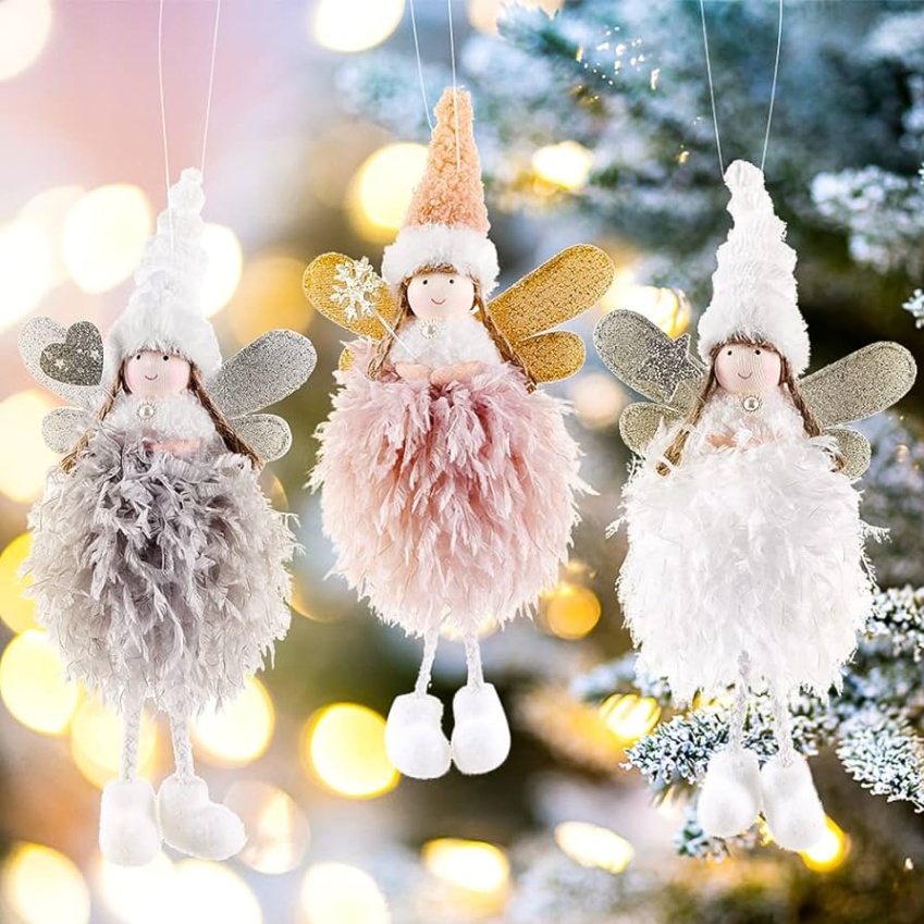angel decorations for home Bulan 2 LINGSFIRE Christmas Ornaments  Pieces Angel Feather Doll Pendant Christmas  Decorations Set Christmas Tree Decor Hanging Ornament for Xmas Home Party