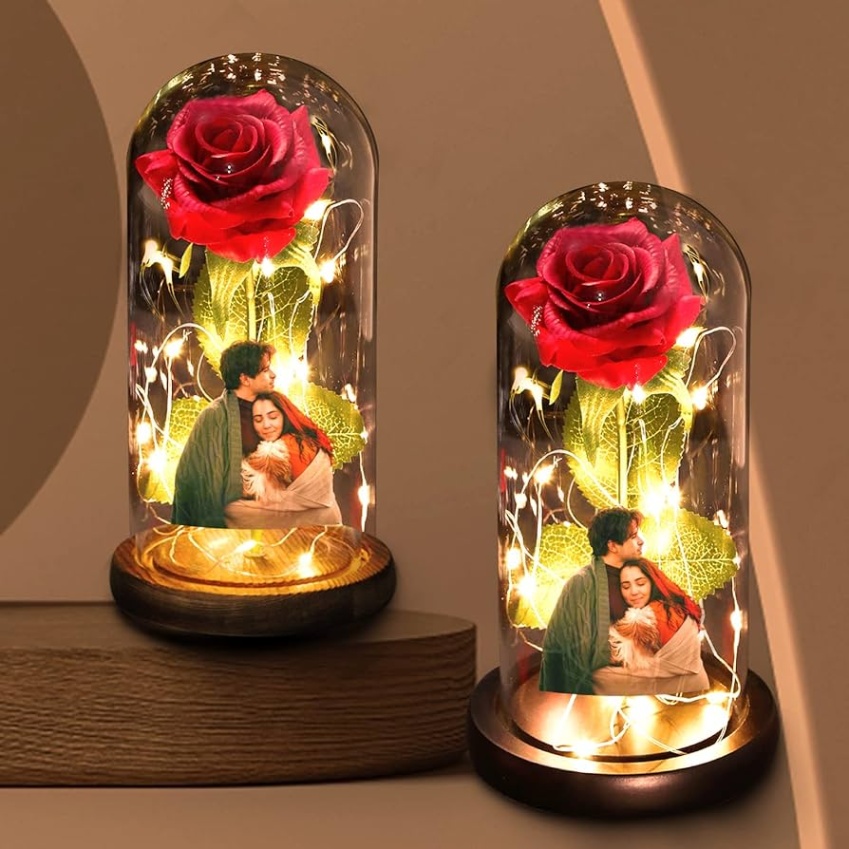 beauty and the beast home decor Bulan 4 Custom Beauty and The Beast Rose Kit Night Light,Personalized Picture Rose  Lamp in Glass Dome,Customized Photo Light Gifts for Home Decor Holiday