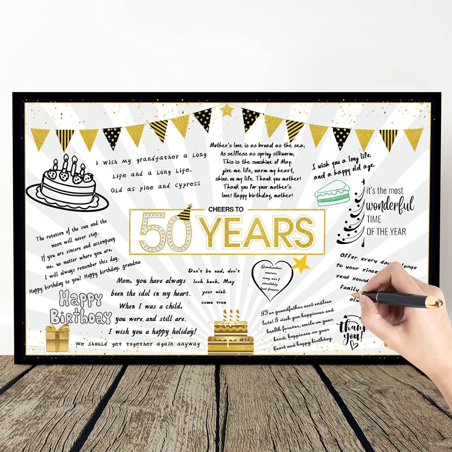 birthday card decoration Bulan 5 Birthday Card decoration Happy Birthday Jumbo Message Greeting Cards Black  and Gold Balloons Stars Birthday Party Decoration Card Guest Book