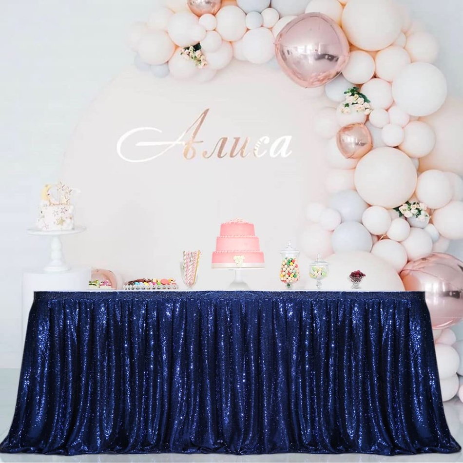 birthday cake table decoration Bulan 5 Eternal Beauty ft Sequin Table Skirt for Cake Table, Table Skirting  Decoration For Party Wedding Birthday Party(L(ft) H in, Deep Blue)