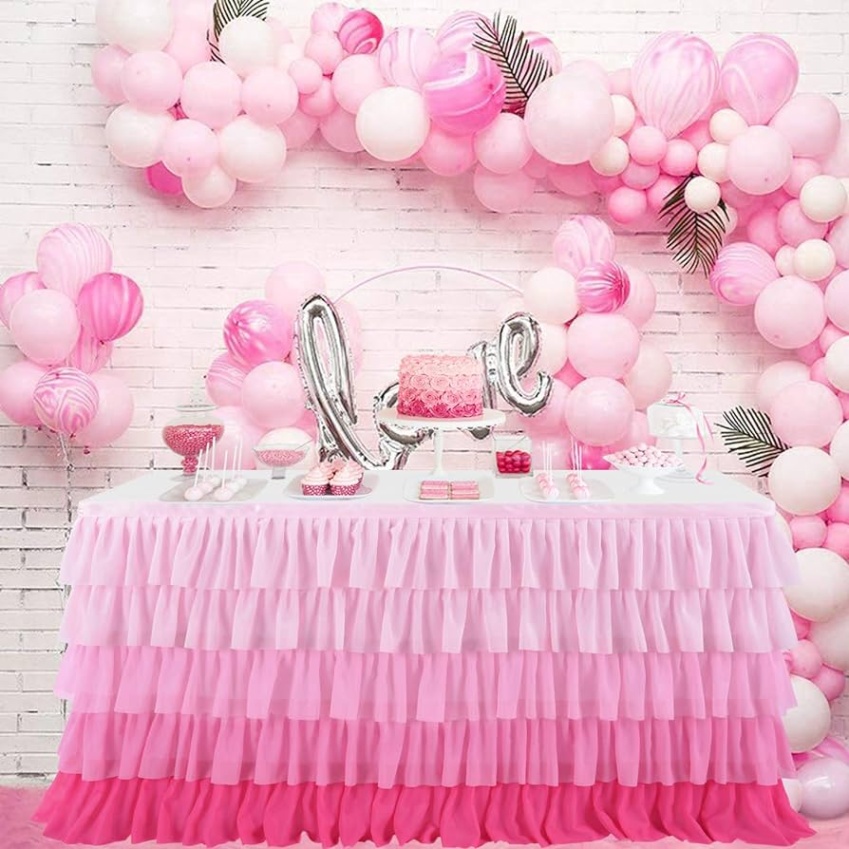 birthday cake table decoration Bulan 5 ft Pink Tutu Table Skirt for Rectangle Round Tables Chiffon Table Cloth  for st Birthday Party Decorations Baby Shower Girls Parties Cake Dessert