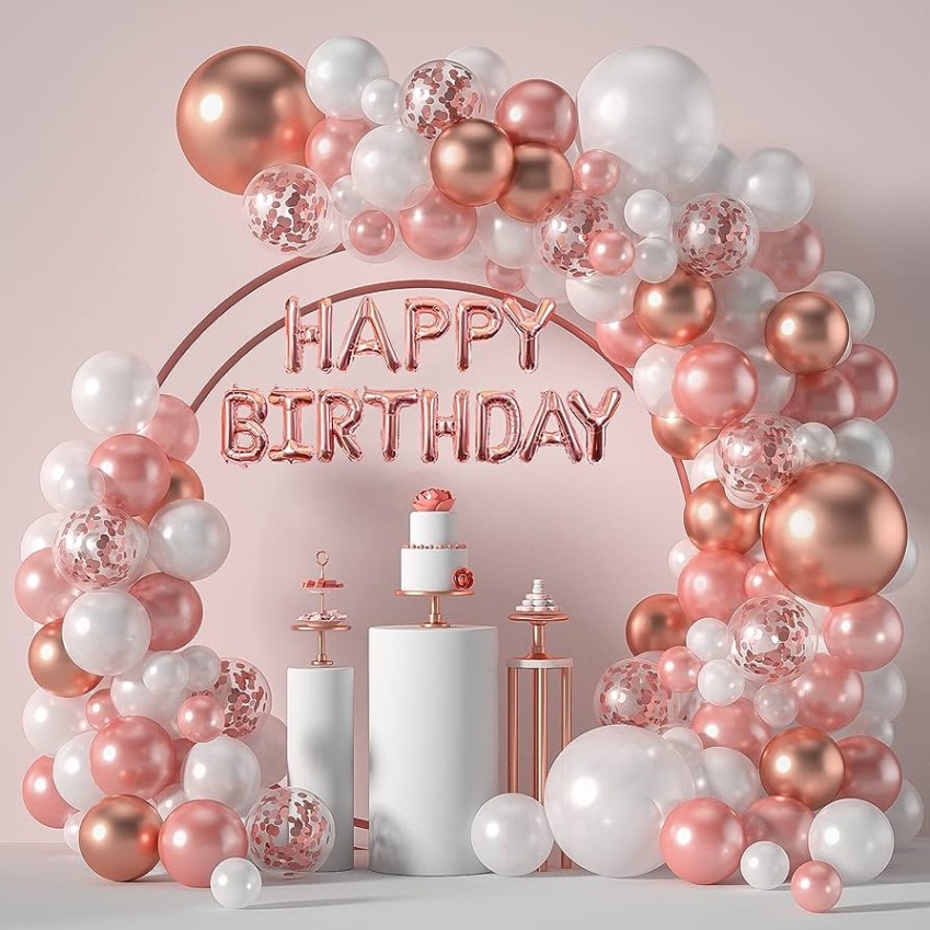 birthday balloons decorations Bulan 5 Janinus Rose Gold Balloons Garland Arch Kit - ++ Inch Rose Gold White  Confetti Birthday Balloons Rose Gold Birthday Decorations for Women Girls