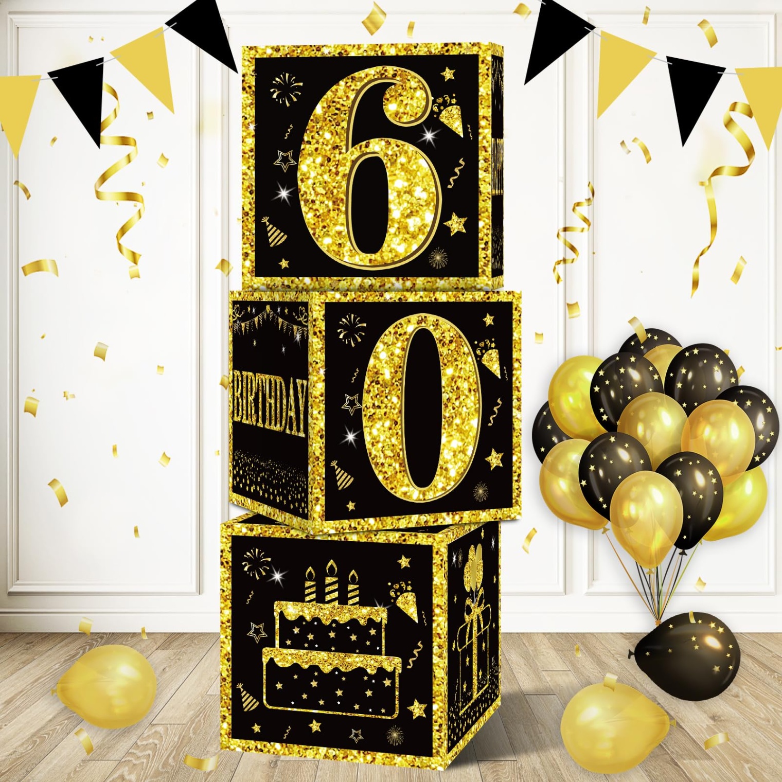 60th birthday decoration ideas Niche Utama Home pcs th Birthday Decorations Boxes for Men Women, Black Gold Happy   Birthday Balloons Boxes Party Supplies,  Year Old Bday Theme Cardboard  Box