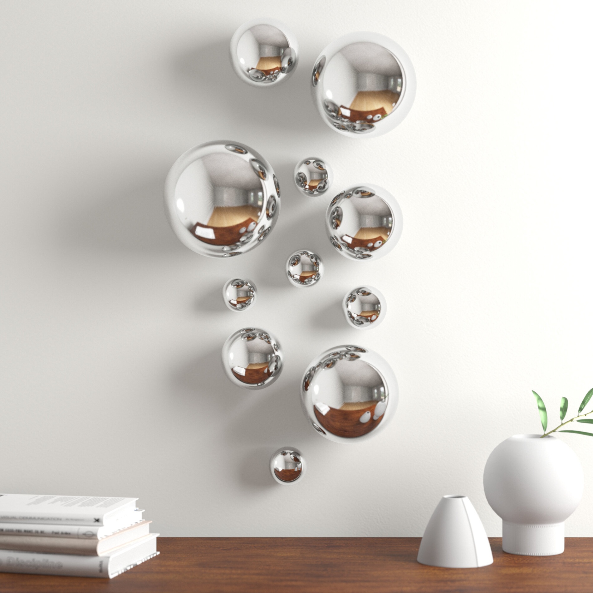 glass decoration wall Niche Utama Home Silver Plated Wall Décor Spheres