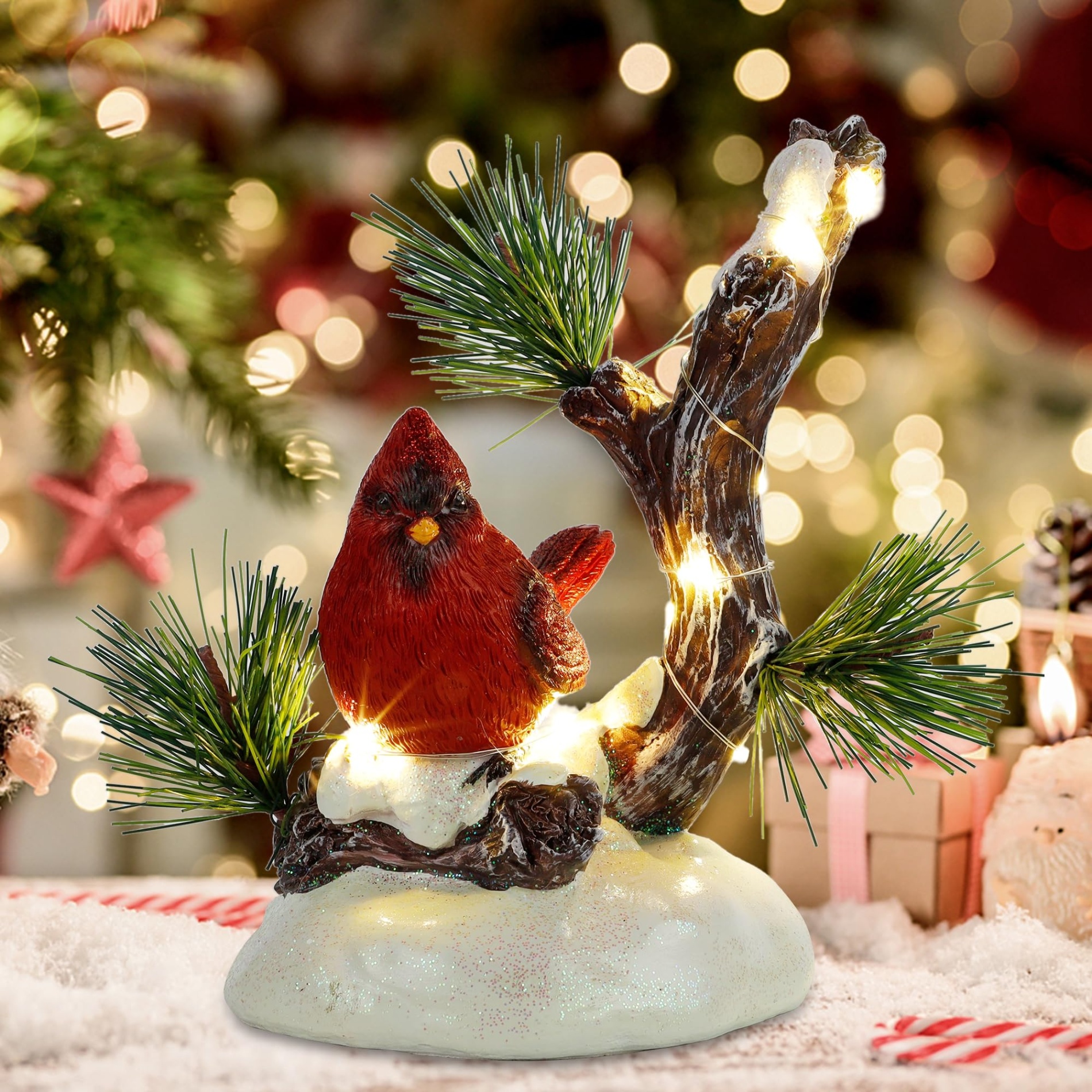 cardinal xmas decoration Niche Utama Home winemana Christmas Tabletop Decorations, LED Lights Cardinal Resin  Ornament, Lighted Red Bird on Snowy Pine Tree Holiday Decor for Indoor Home  Table